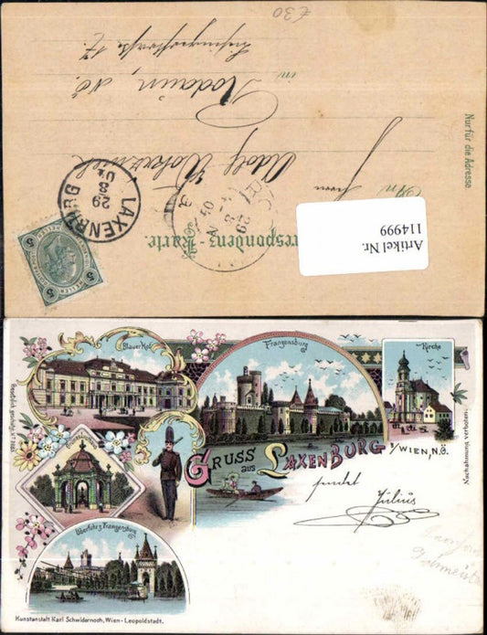 114999,tolle Schwidernoch Litho Gruss aus Laxenburg bei Wien Franzensburg Gasthaus Blauer Hof