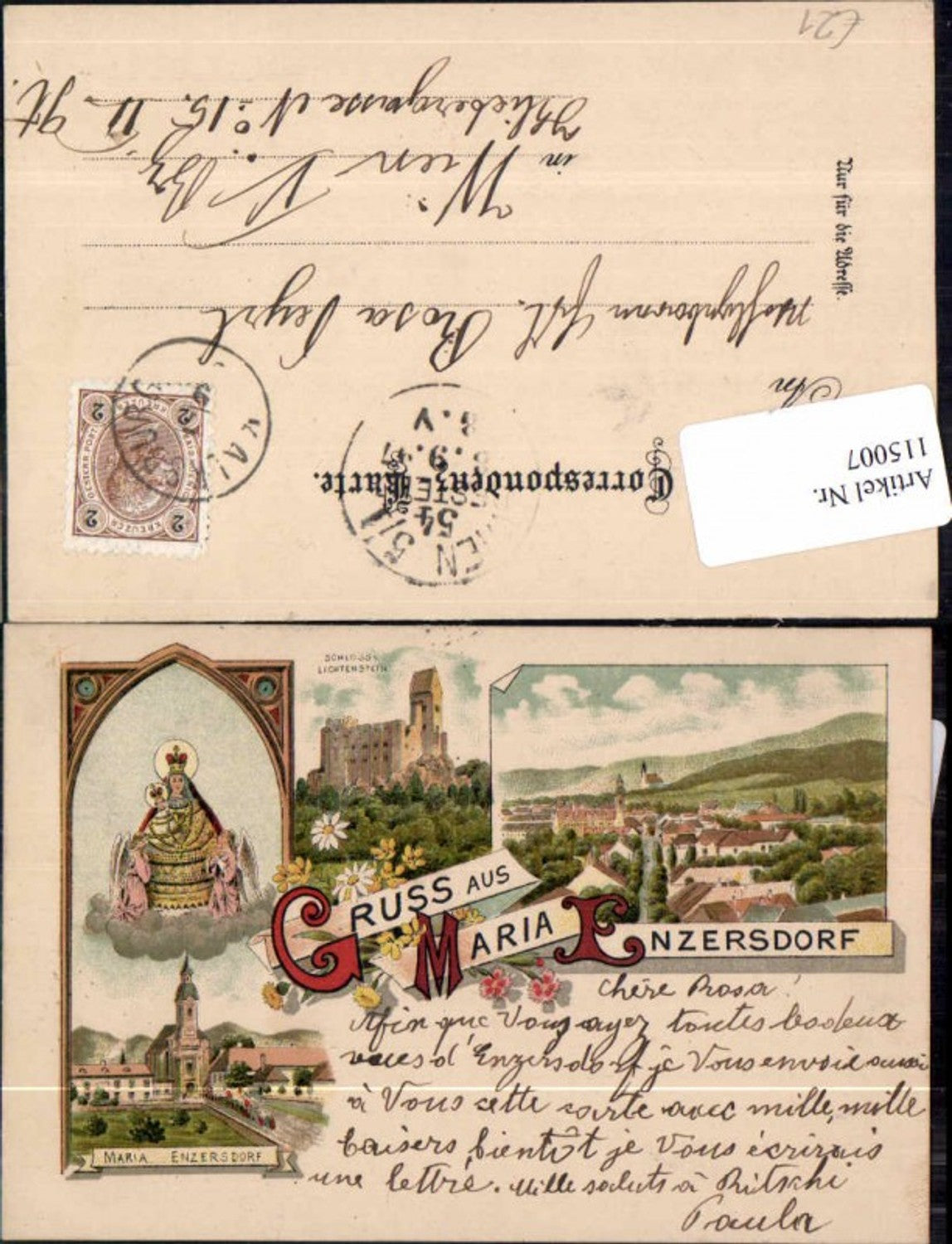 115007,tolle Litho Gruss aus Maria Enzersdorf b. Mödling Liechtenstein Mödling 1897