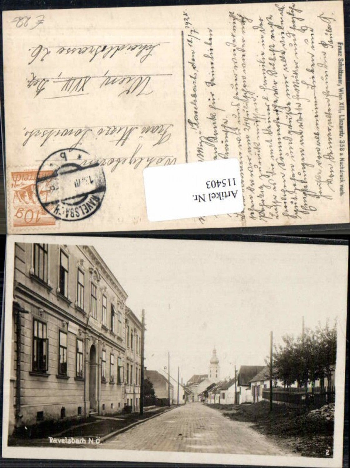 115403,seltene FotoAK Ravelsbach Strassenansicht 1925