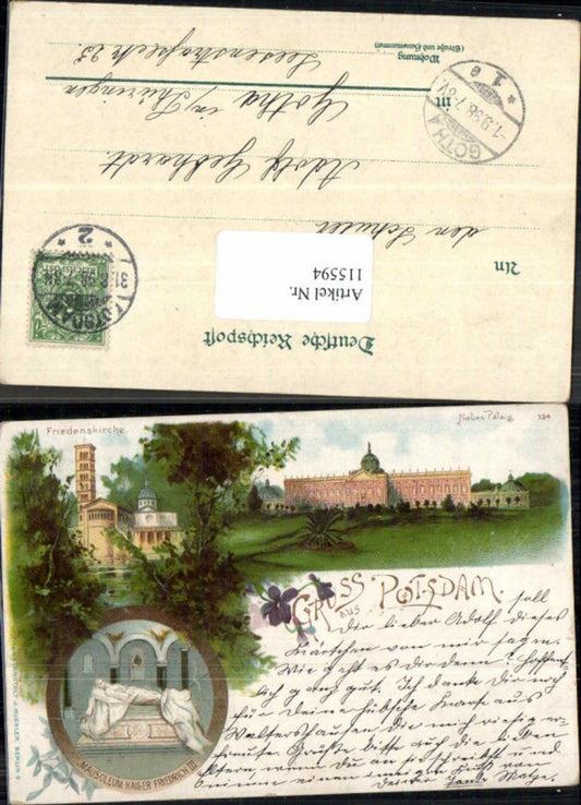 115594,Litho Gruss aus Potsdam Mausoleum Kaiser Friedrich 1897 Friedenskirche