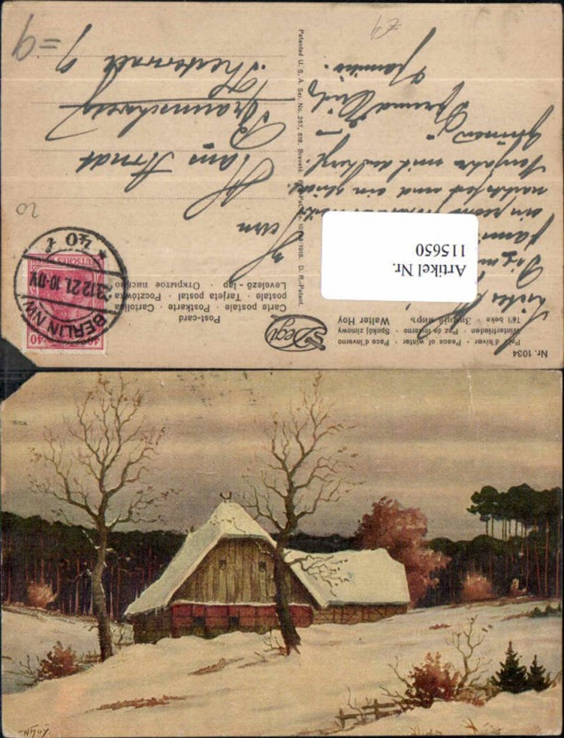 115650,Ölgemälde Imitations AK Degi 1034 Walter Hoy Winterfrieden beschädigt