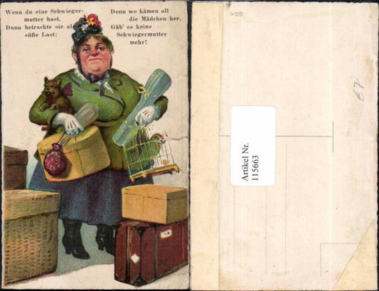 115663,Juxkarte Scherzkarte Böse Schwiegermutter Hund Vogelkäfig Spruch