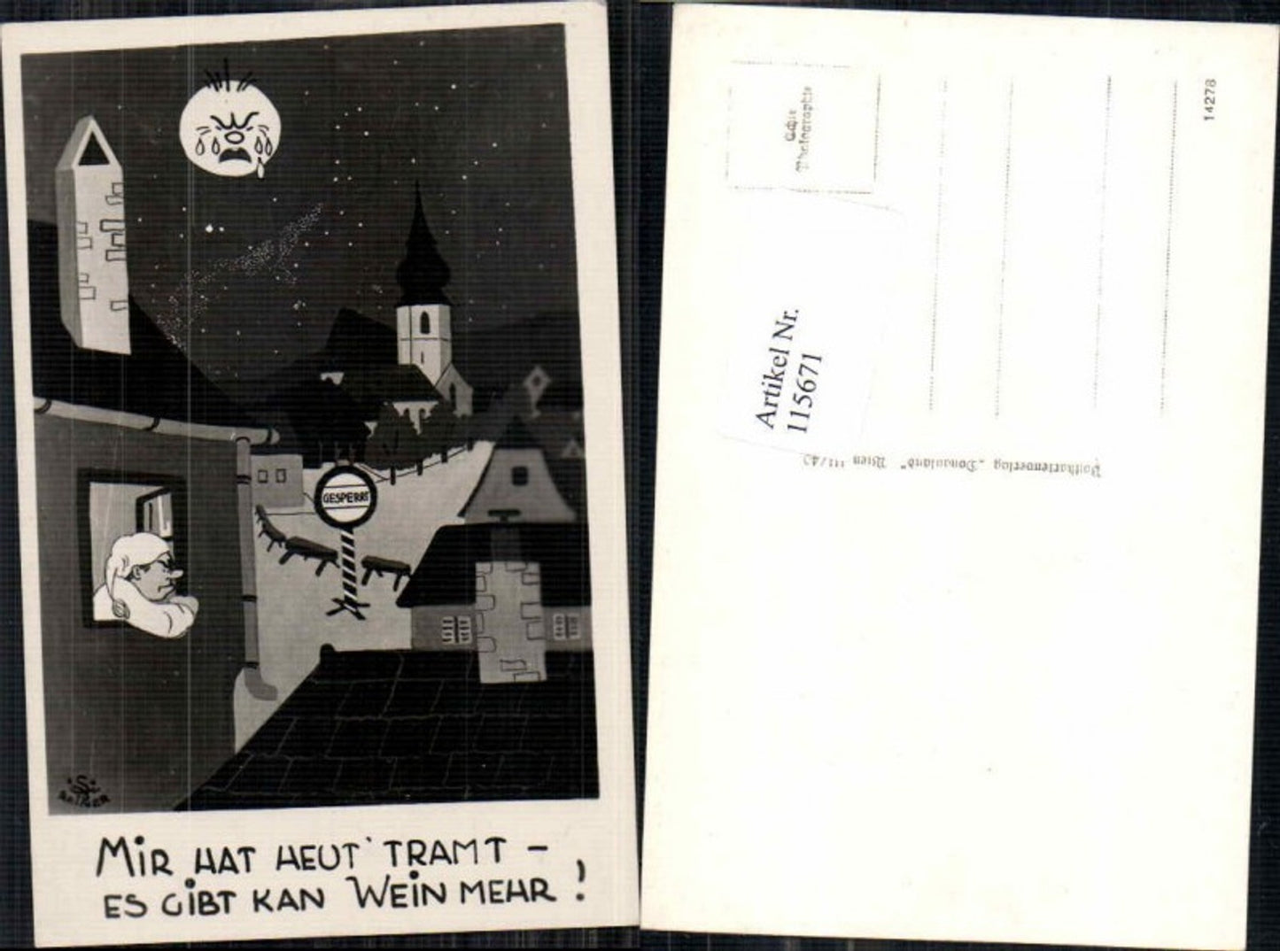 115671,Juxkarte Scherzkarte Wein Mann weint Mond es gibt keinen Wein mehr