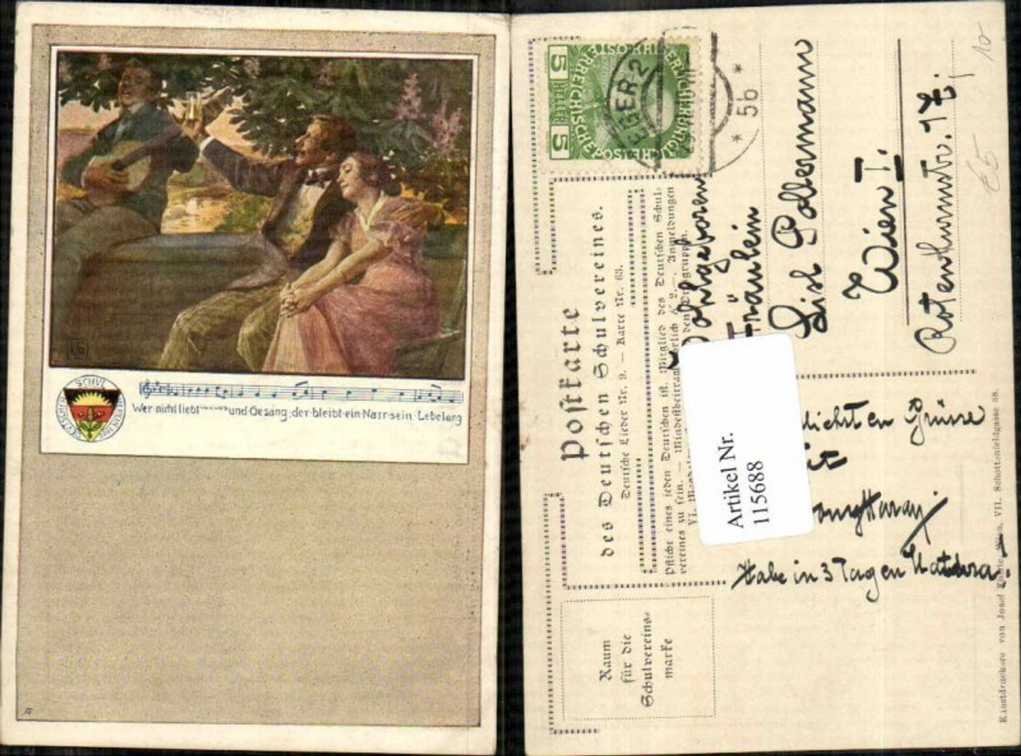 115688,Deutscher Schulverein 63 Deutsche Lieder Nr 9 Wein Liebespaar
