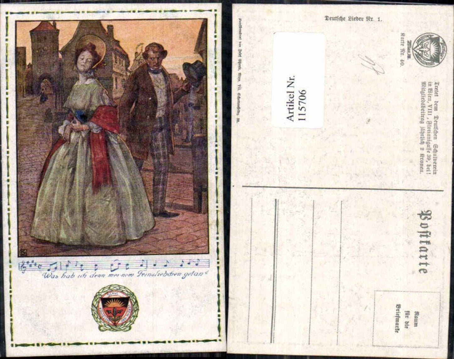 115706,Deutscher Schulverein Deutsche Lieder 1 Karte Nr. 40