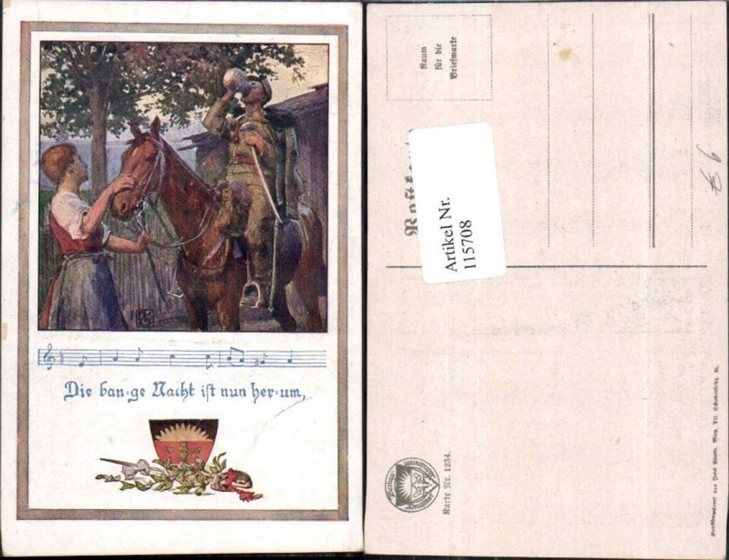 115708,Deutscher Schulverein 1234 Soldat am Pferd Frau gibt zu trinken