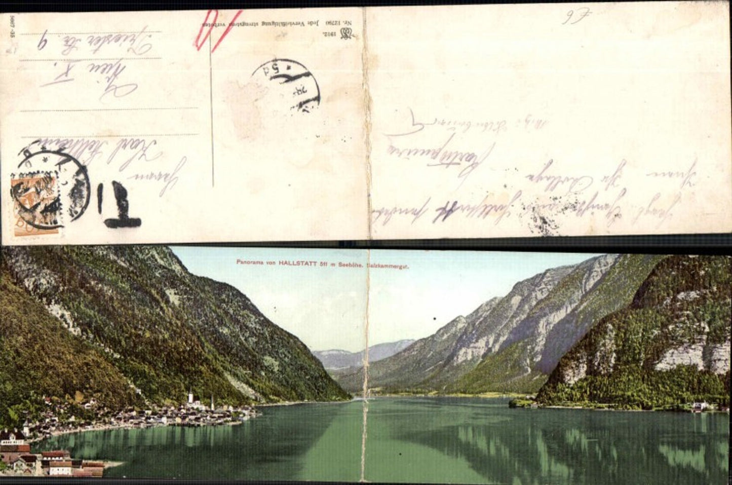 115911,Klappkarte Panorama Hallstatt Salzkammergut 1912