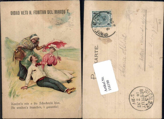 116190,Art Nouveau Frau Strand Mann Schirm Alte Frau Spruch Scherzkarte Juxkarte