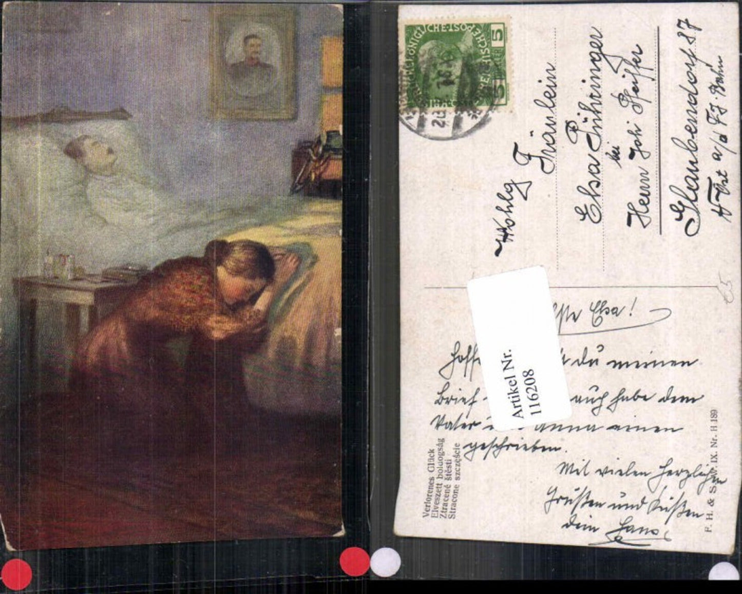 116208,Sterbender oder Toter Soldat Post Mortem Tod Mann im Bett