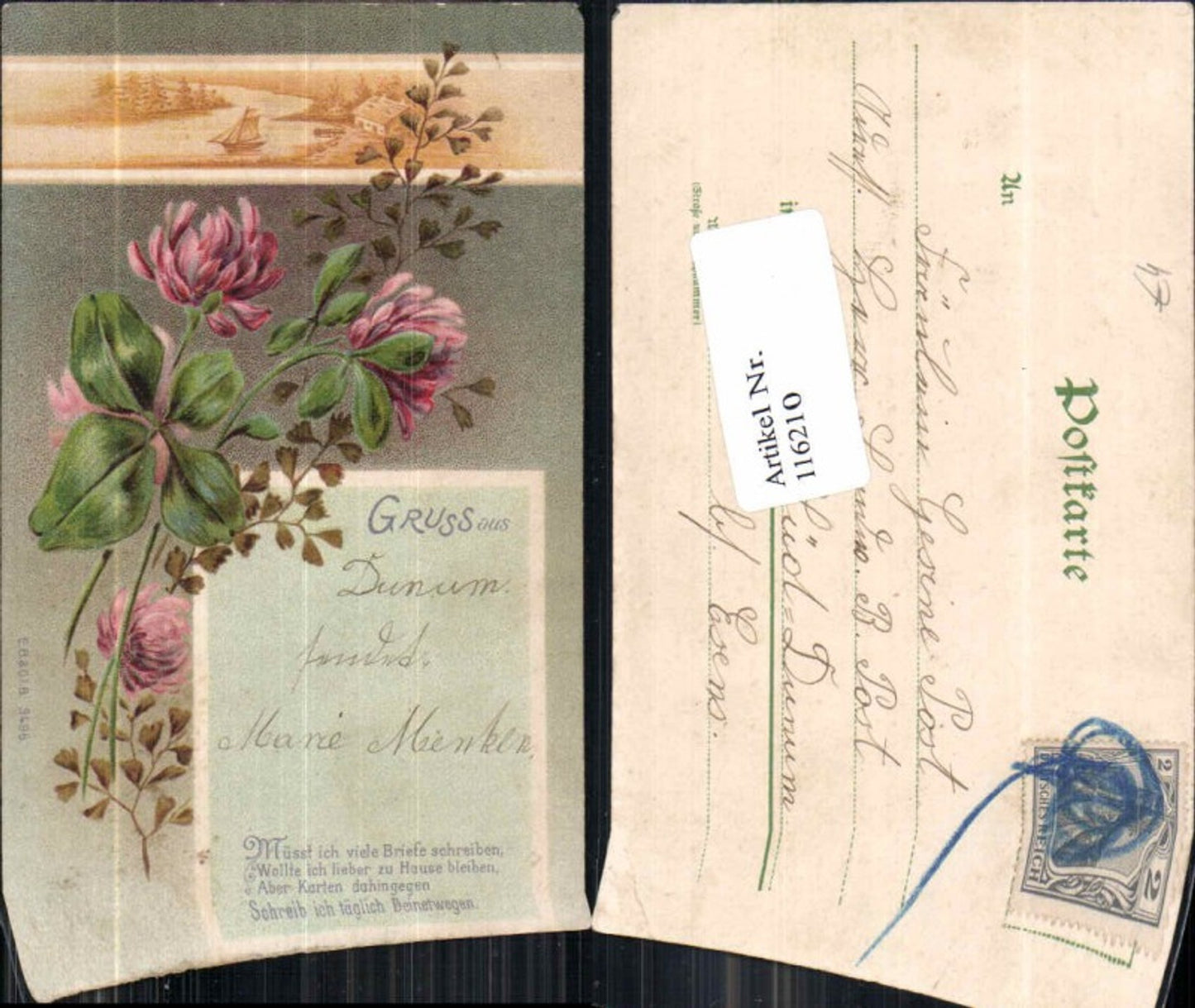 116210,Litho Blumen Spruch Gruss aus
