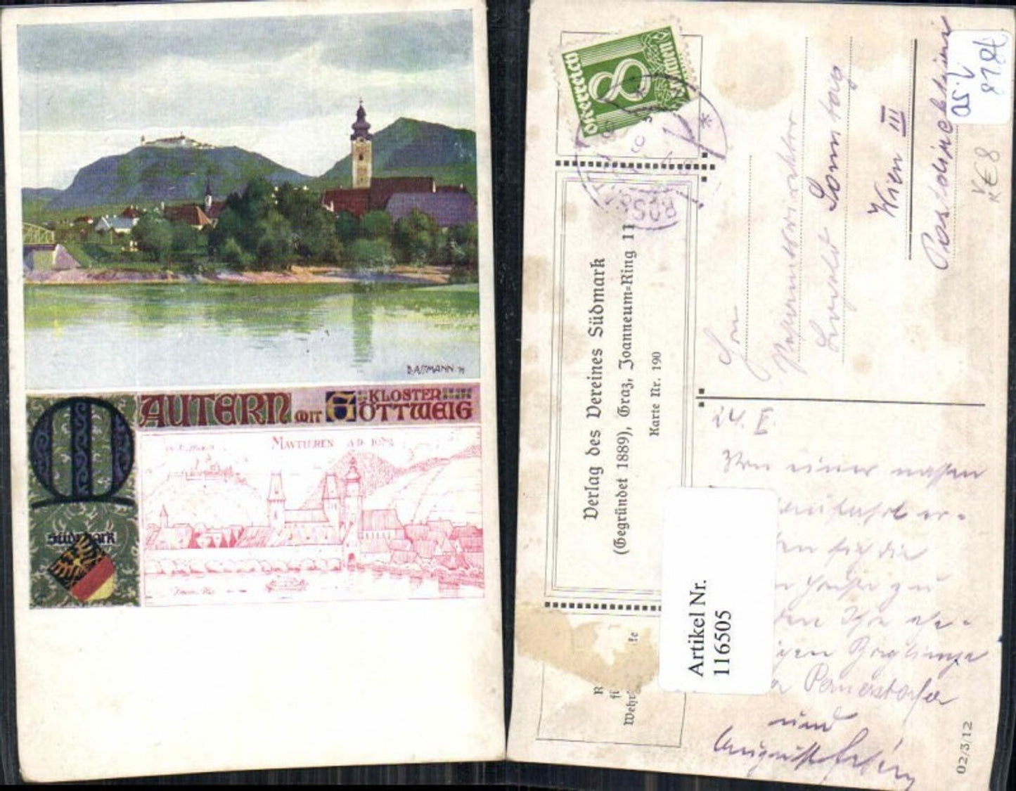 116505,Verein Südmark 190 Mautern a.d. Donau bei Krems R. Assmann sign