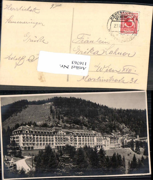 116763,Hotel in Semmering Panhans 1934