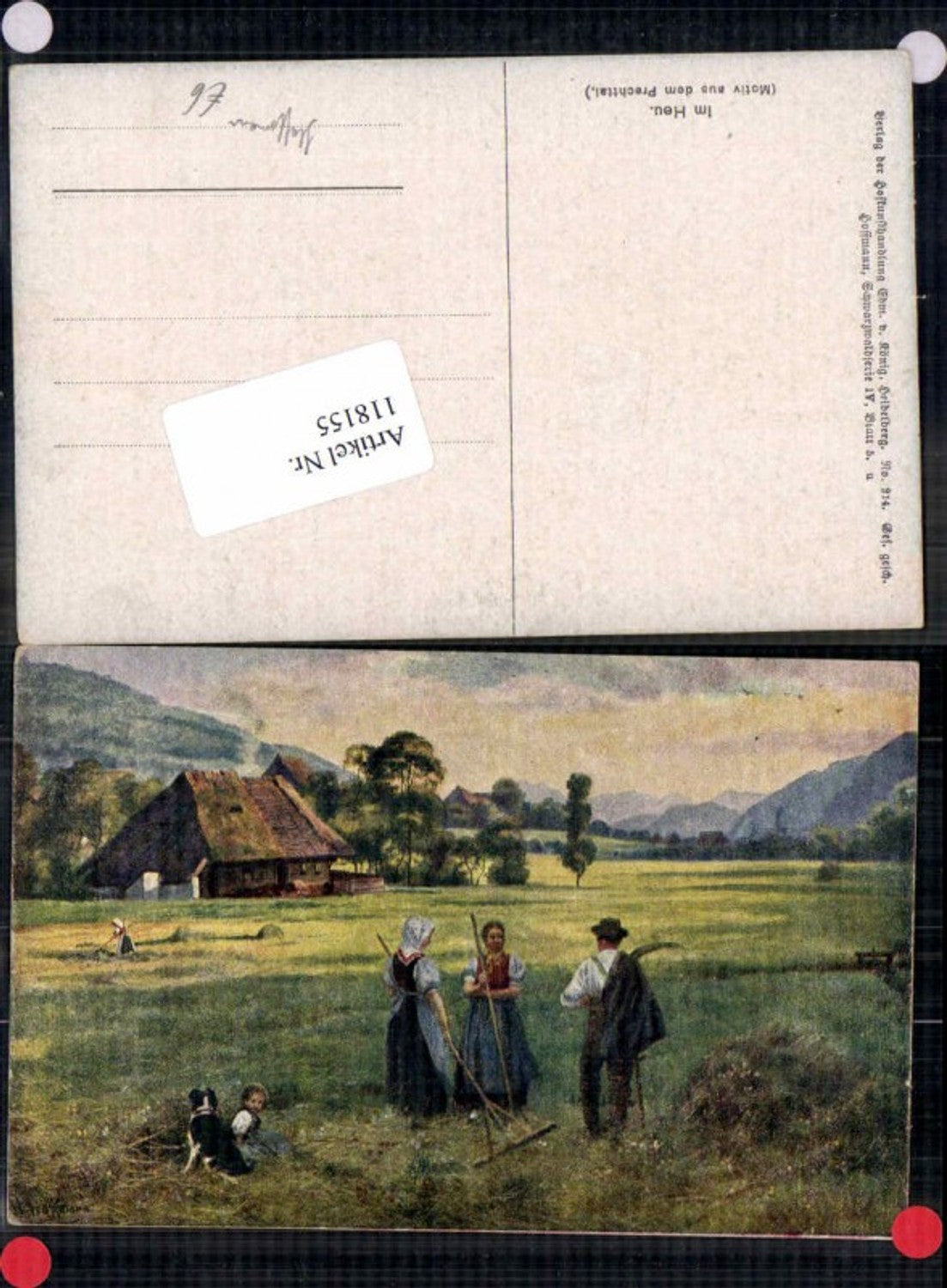 118155,H. Hoffmann Bauern am feld Heuernte Im Heu Motiv a. Prechttal