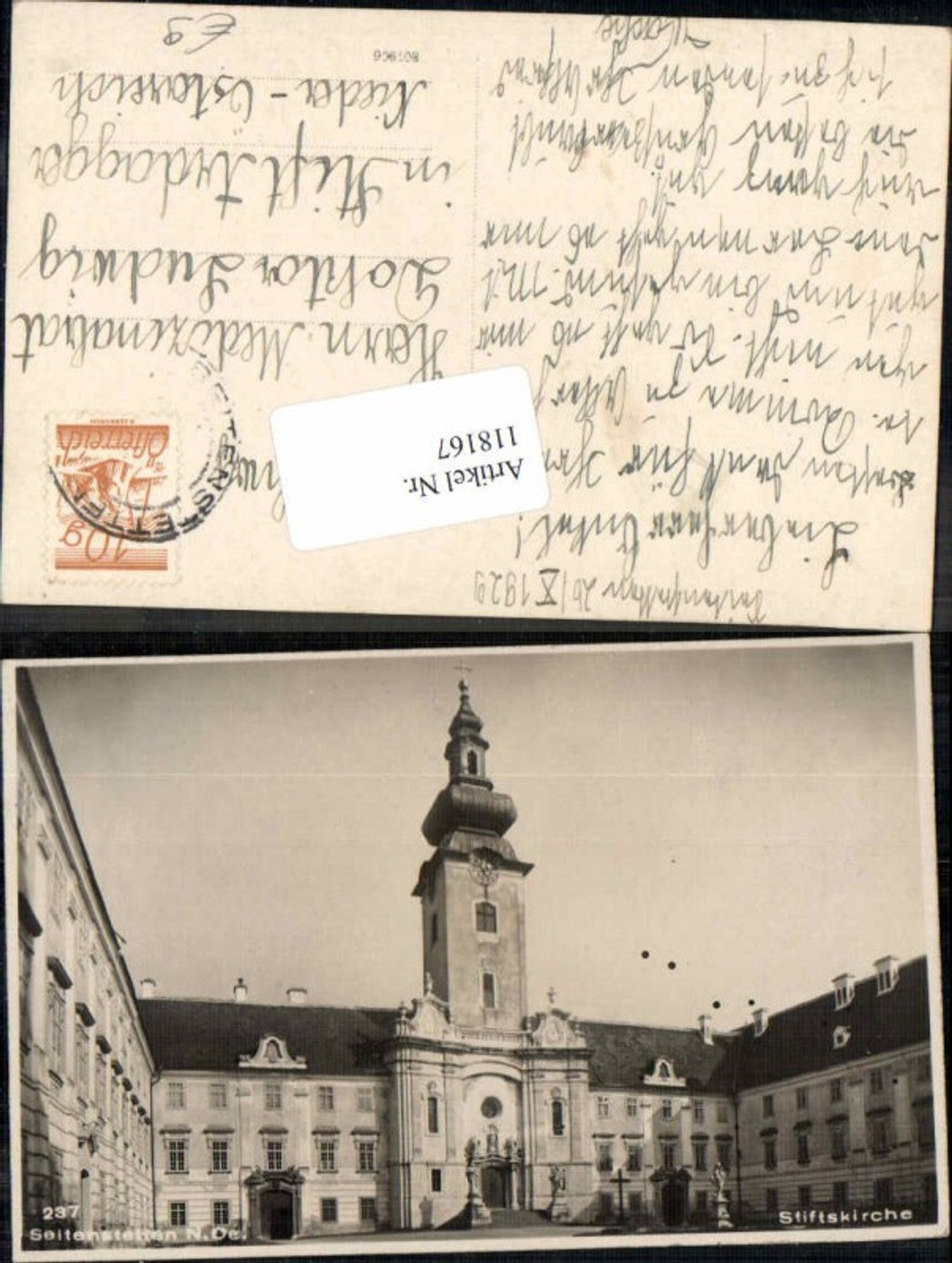 118167,Fotokarte Seitenstetten Kirche Stift 1929