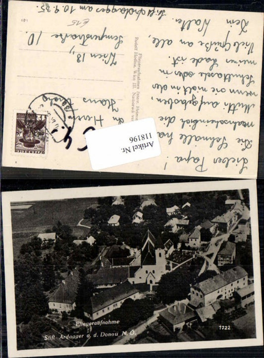 118196,seltene Fliegeraufnahme Stift Ardagger bei Amstetten 1938 Hodina AK 1722