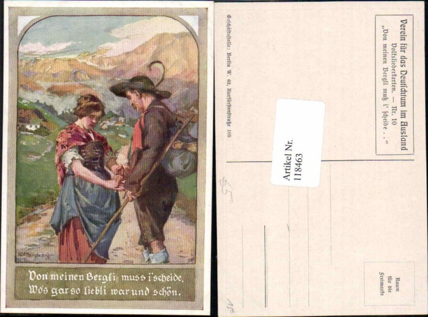 118463,VDA Verein f.d. Deutschtumim Ausland Volksliedkarte 10 A. Marussig