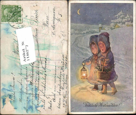118627,Karl Feiertag Kinder m. Laterne Weihnachten Mond Sichel