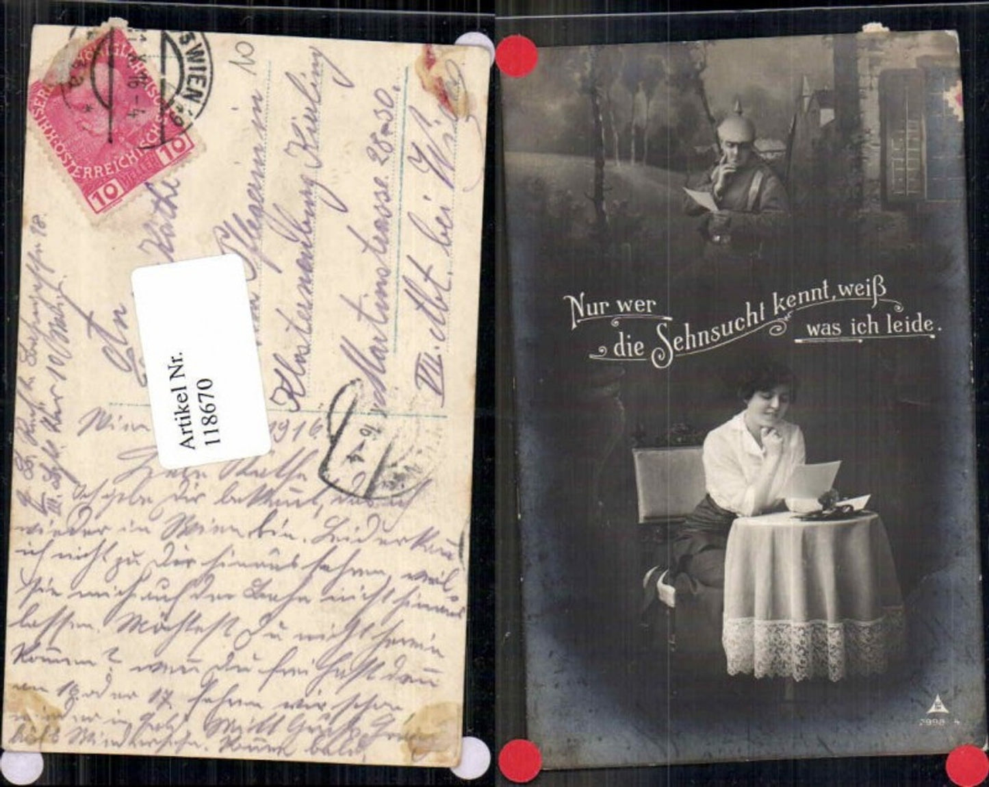 118670,Frau Liest Brief Soldat Pickelhaube im Feld