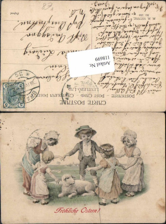 118699;M.M. Vienne Munk 258 Jugendstil Ostern Kinder Schaf Süsse Karte