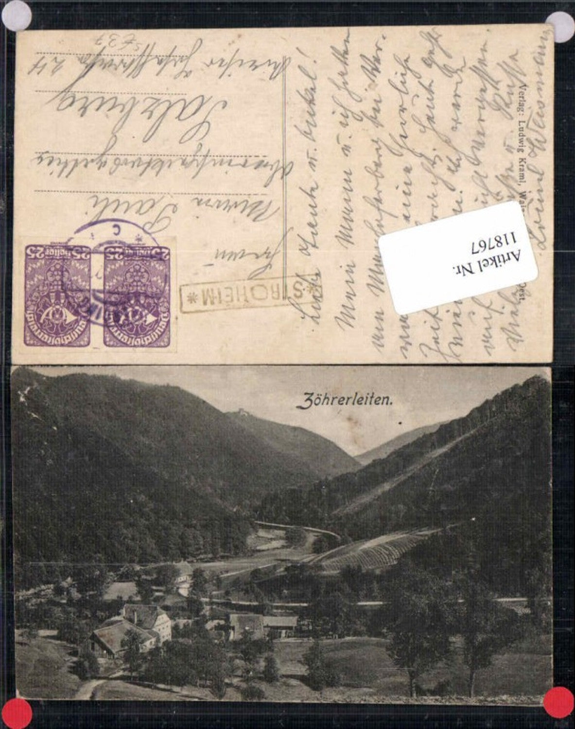 118767,seltene AK Zöhrerleiten bei Stroheim Eferding 1918 m. Postablage Stempel