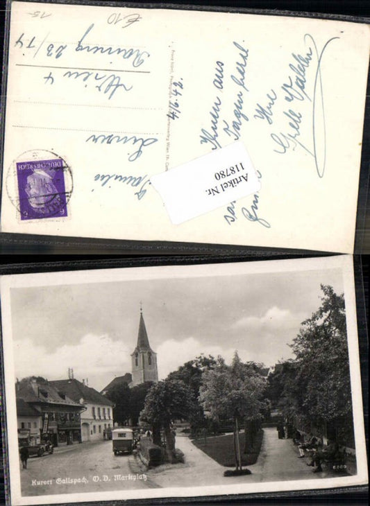 118780,Gallspach Marktplatz Partie m. Oldtimer Autobus Bus Geschäfte 1940