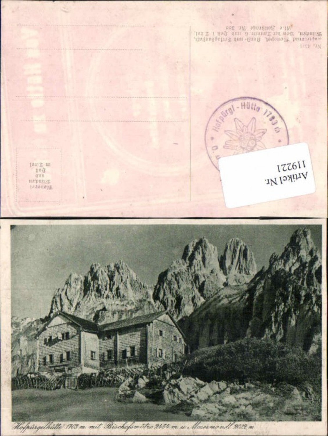 119221,Hofpürglhütte Bischofmütze bei Gosau 1920