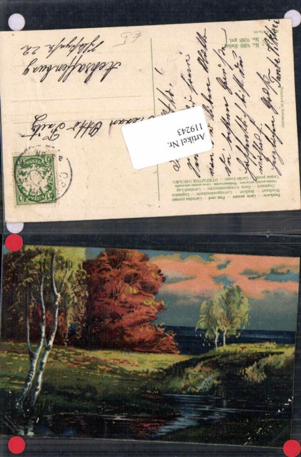 119243, embossed postcard landscape trees lake