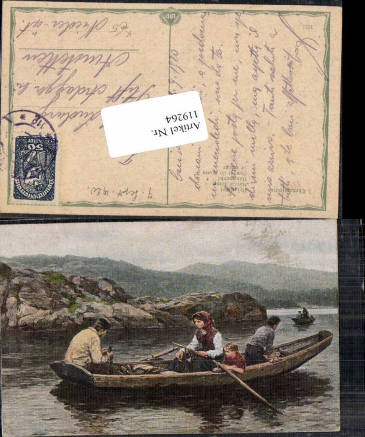 119264,J. Ekenaes heimfahrt m. Boot Kinder Künstlerkarte Fischer