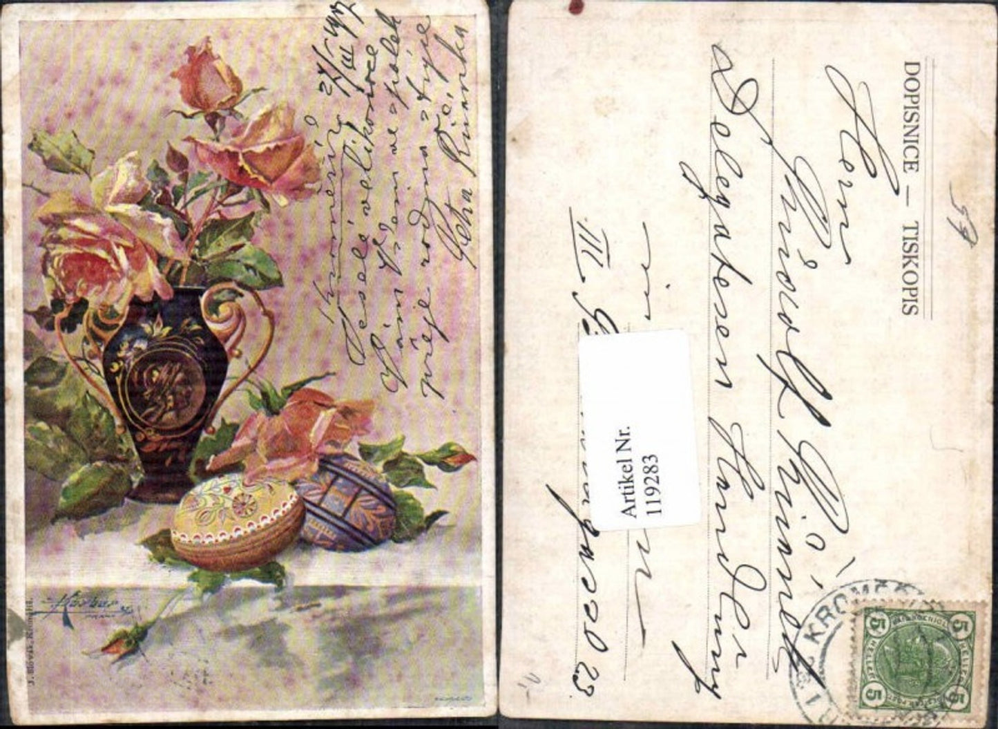119283,A. Körber Korber Prag Blumen Eier Ostern Ostereier