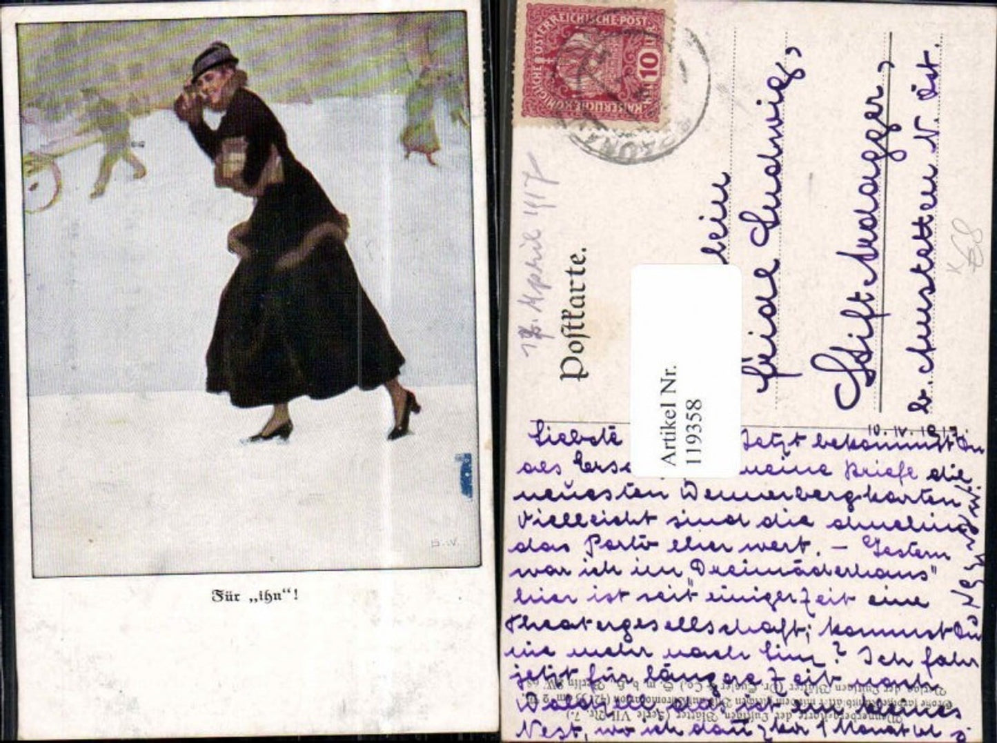 119358, B. Wennerberg Caricature Series 7 No. 7 For Him Woman Coat Hat