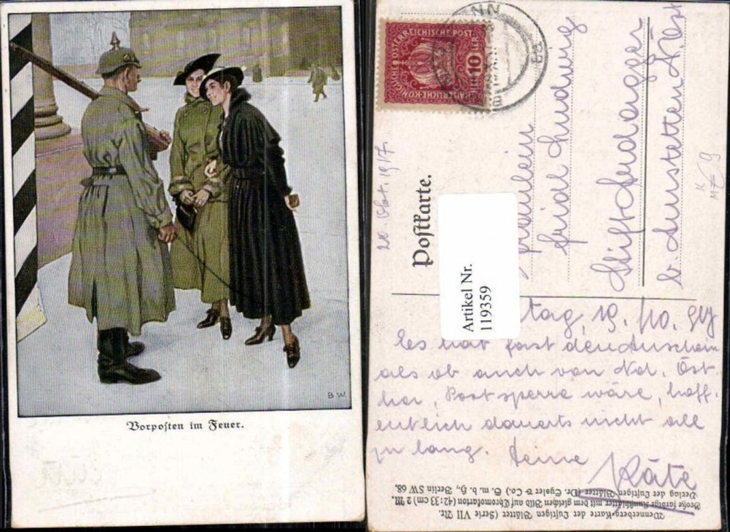 119359,B. Wennerberg Karikatur Ser. 7 Nr ? Vorposten Wache Pickelhaube Frauen Hut