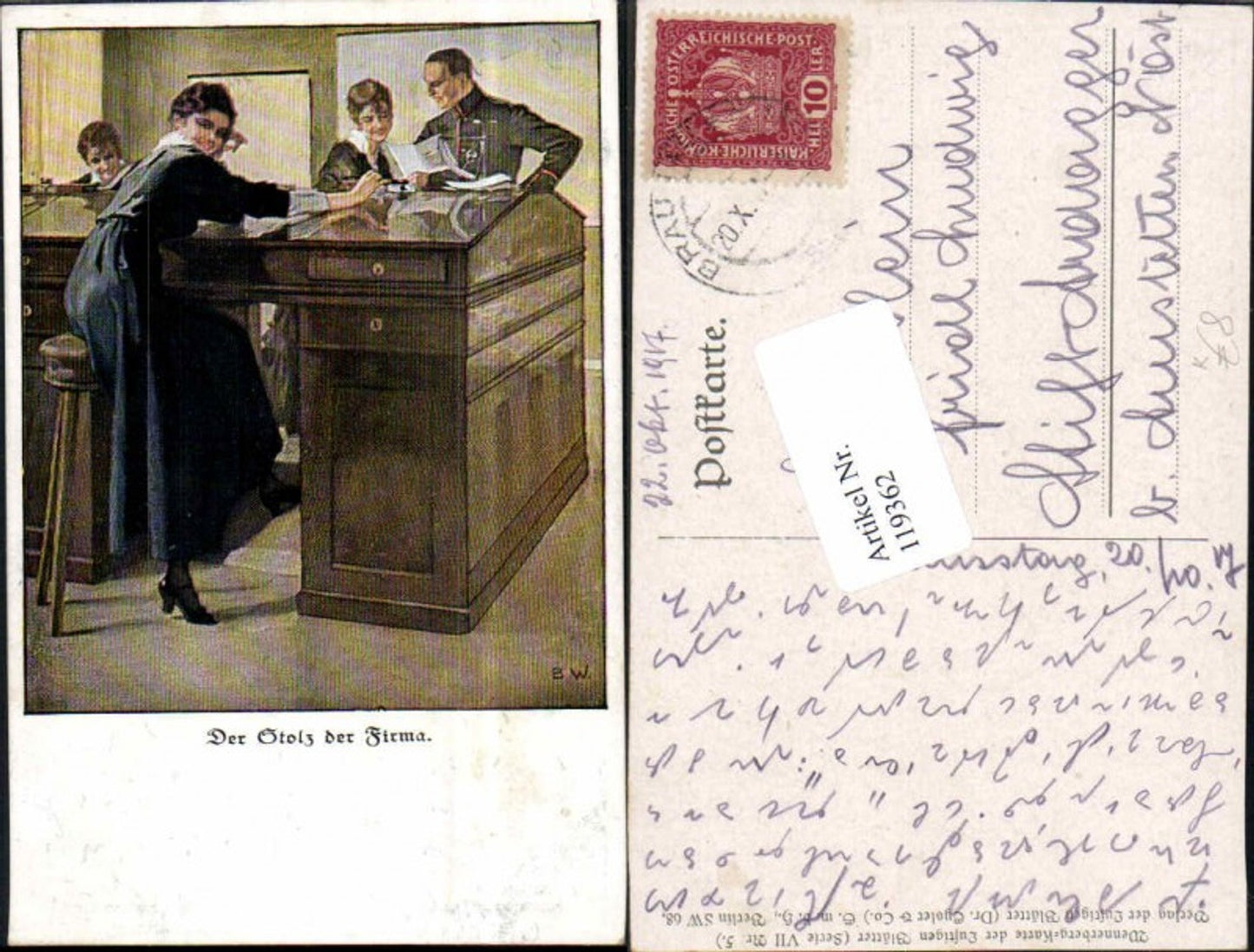 119362,B. Wennerberg Karikatur Ser 7 Nr 5 Stolz der Firma Soldat Frau