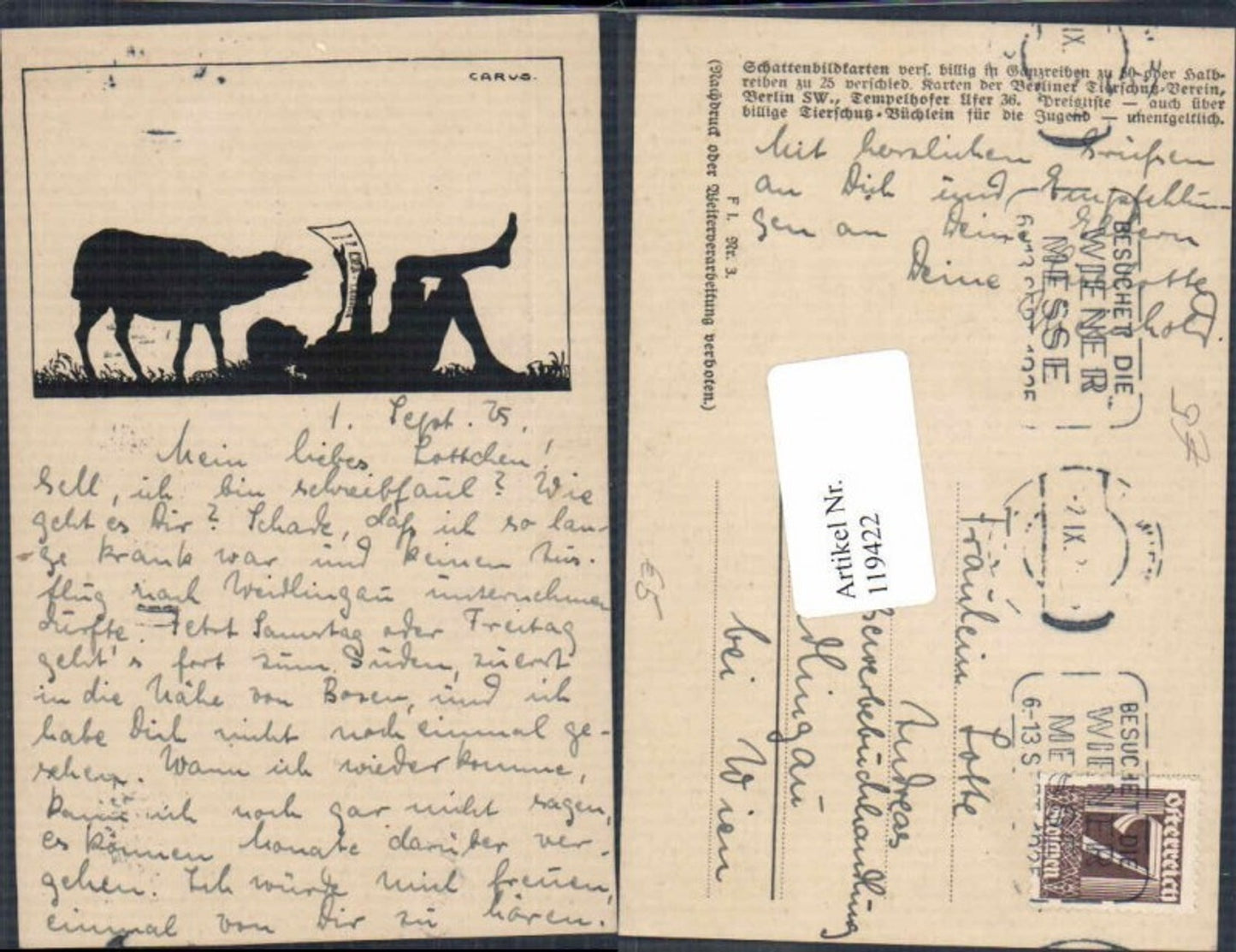 119422, Silhouette by Carus, signed sheep