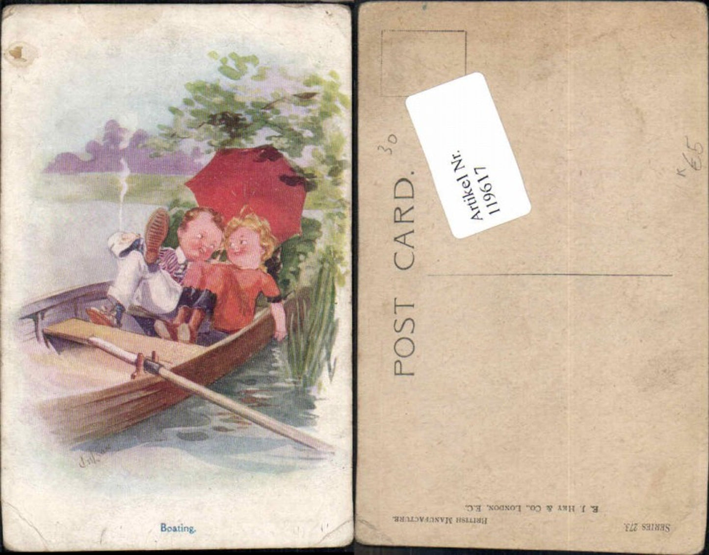 119617,F. Baumgarten Stil Boating Kinder rauchen in Boot Schirm Carlson sign