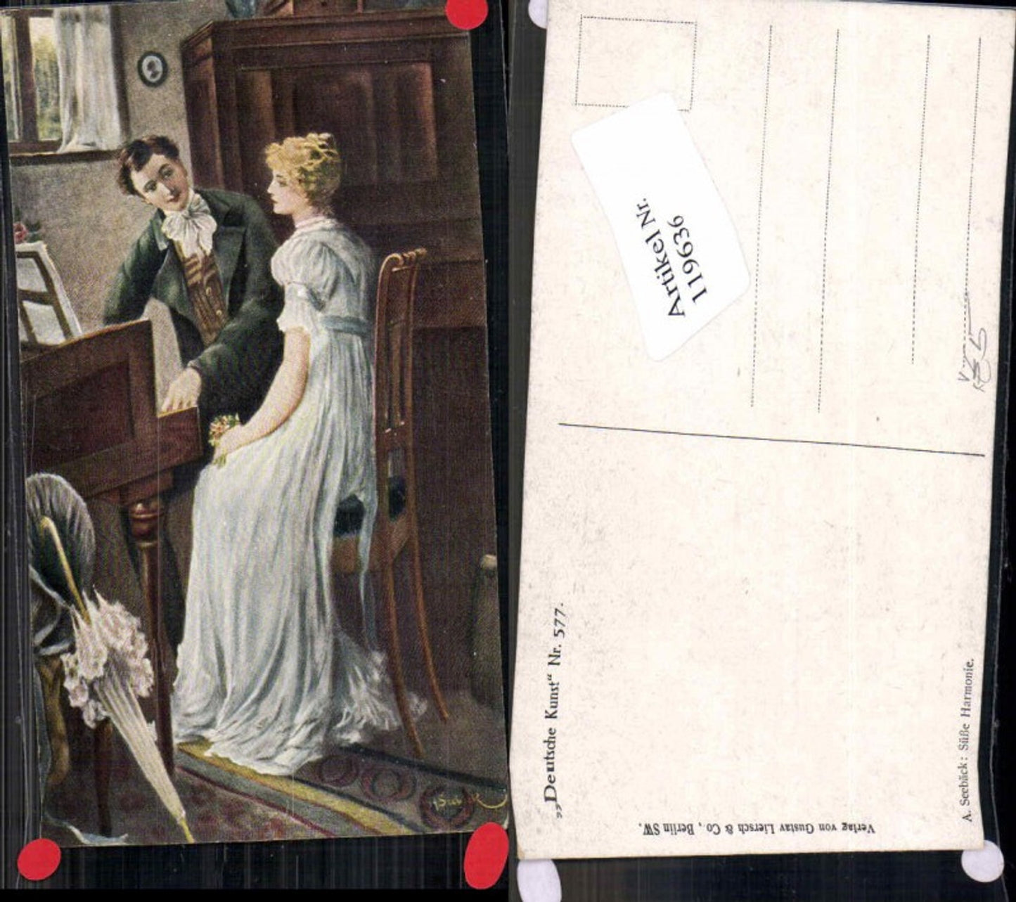 119636,Deutsche Kunst 577 A. Seebäck Süsse Harmonie Frau am Klavier