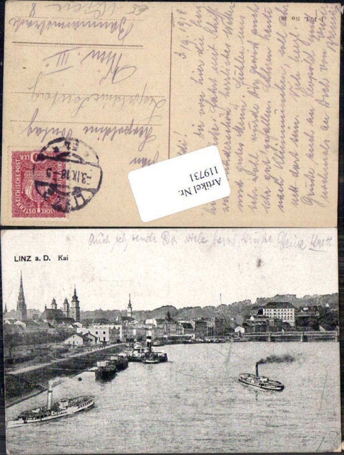 119731,Linz a.d. Donau Donau Kai m. Dampfer Schiffe