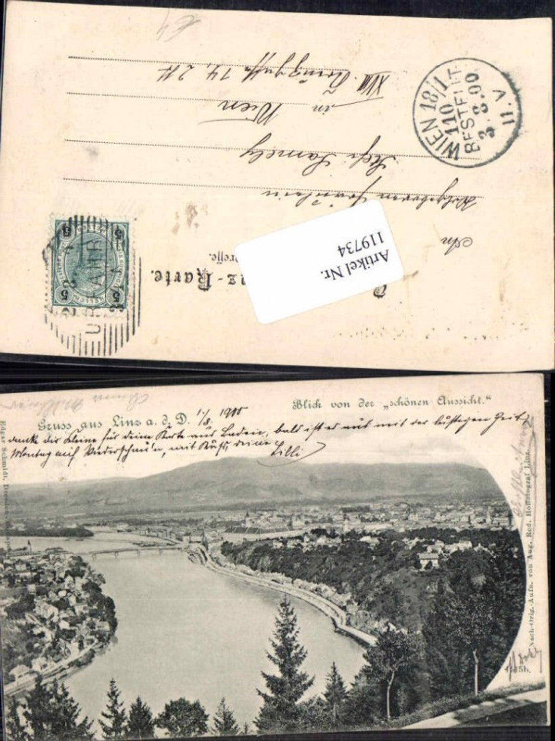 119734,Linz a.d. Donau Blick v.d. schönen Aussicht 1900