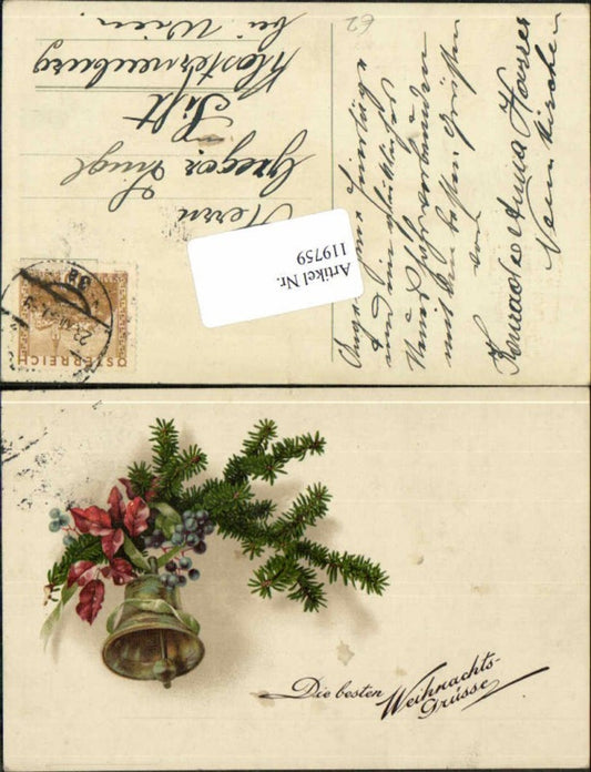 119759, Christmas bell fir branches branch beautiful card