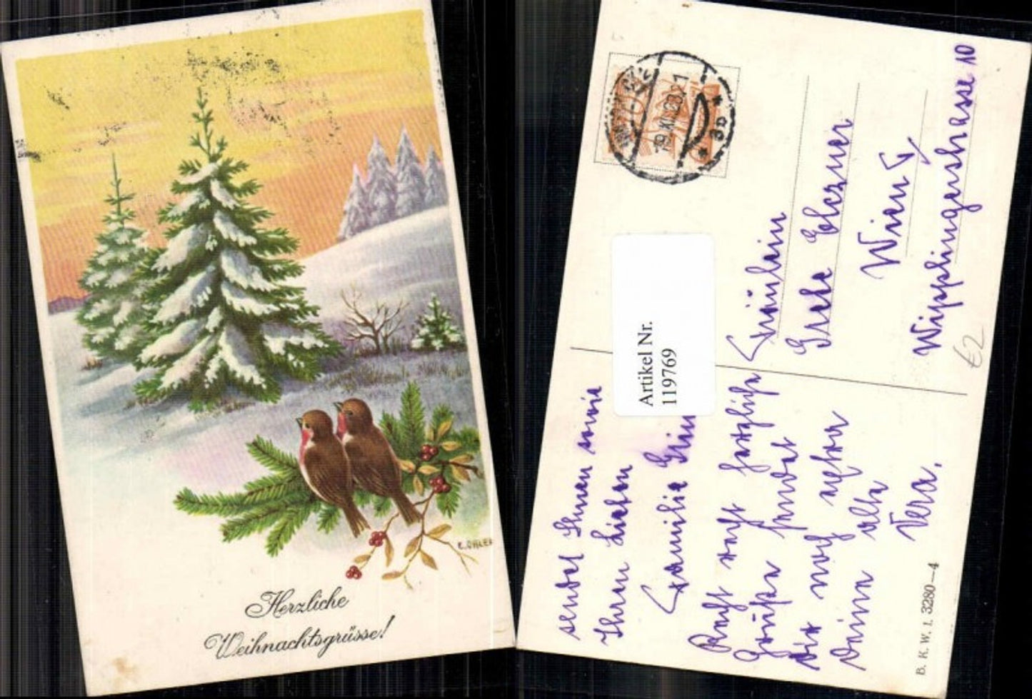 119769, Christmas Birds Christmas Tree Trees Sweet AK sign E. Öhler