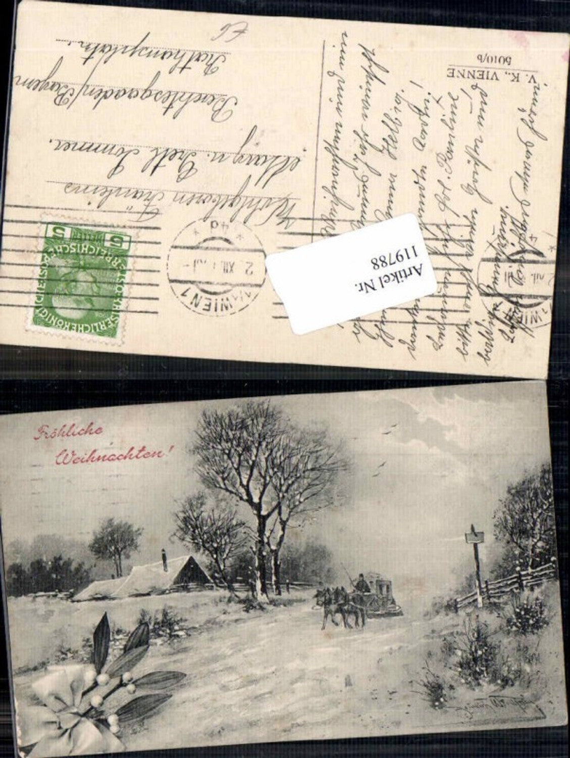 119788,V.K. Vienne 5010-b Weihnachten Heinrich Wertheim Kutsche Winterlandschaft Pferde