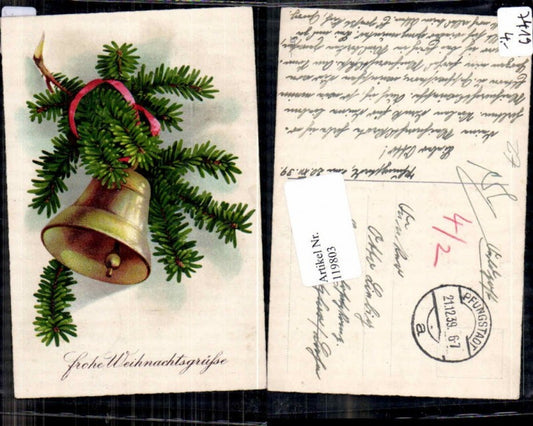 119803, Christmas bell fir branches twigs lithograph