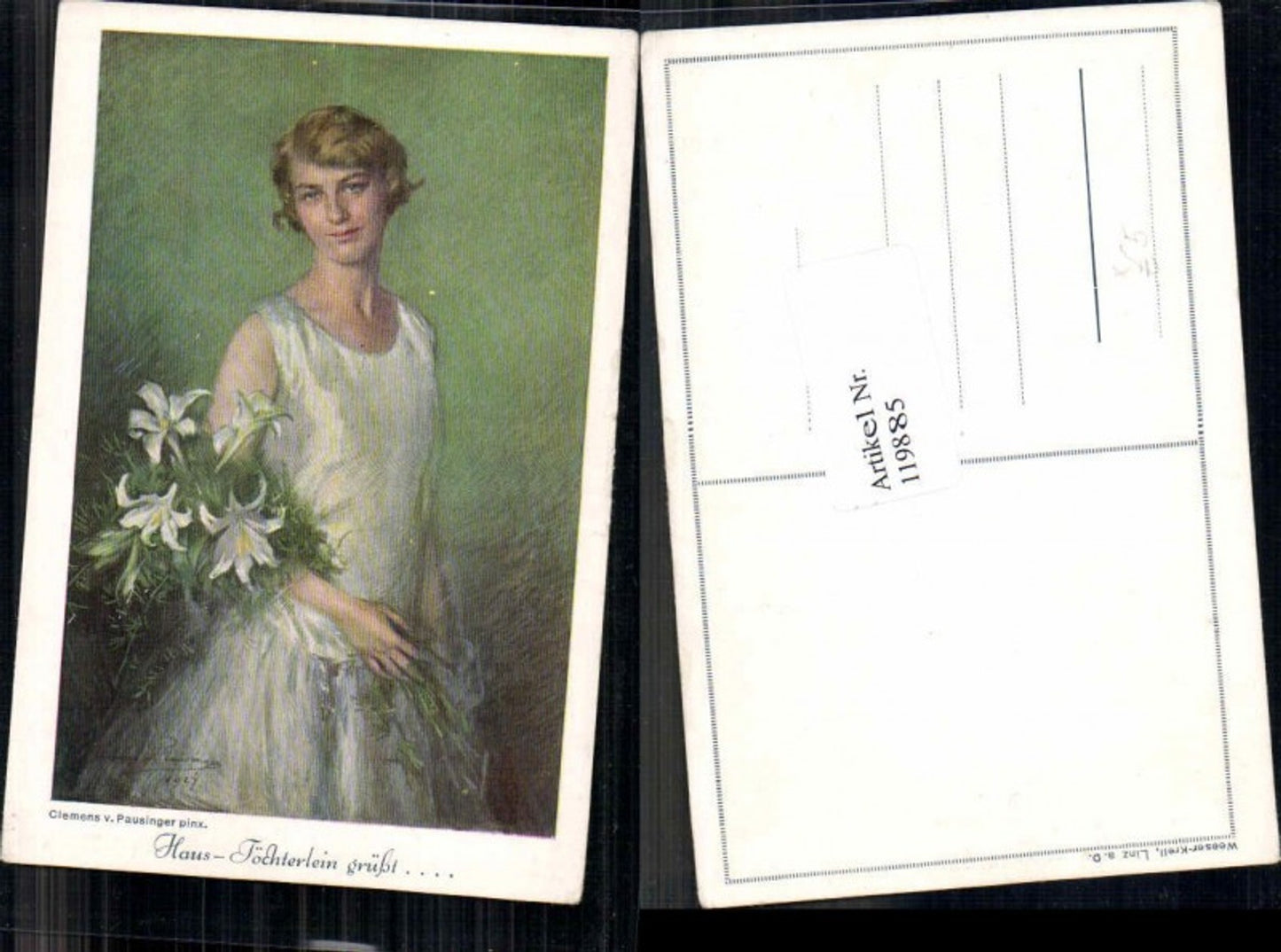 119885,Clemens v. Pausinger Haus Töchterlein grüsst Kleid Frau Kleid Portrait