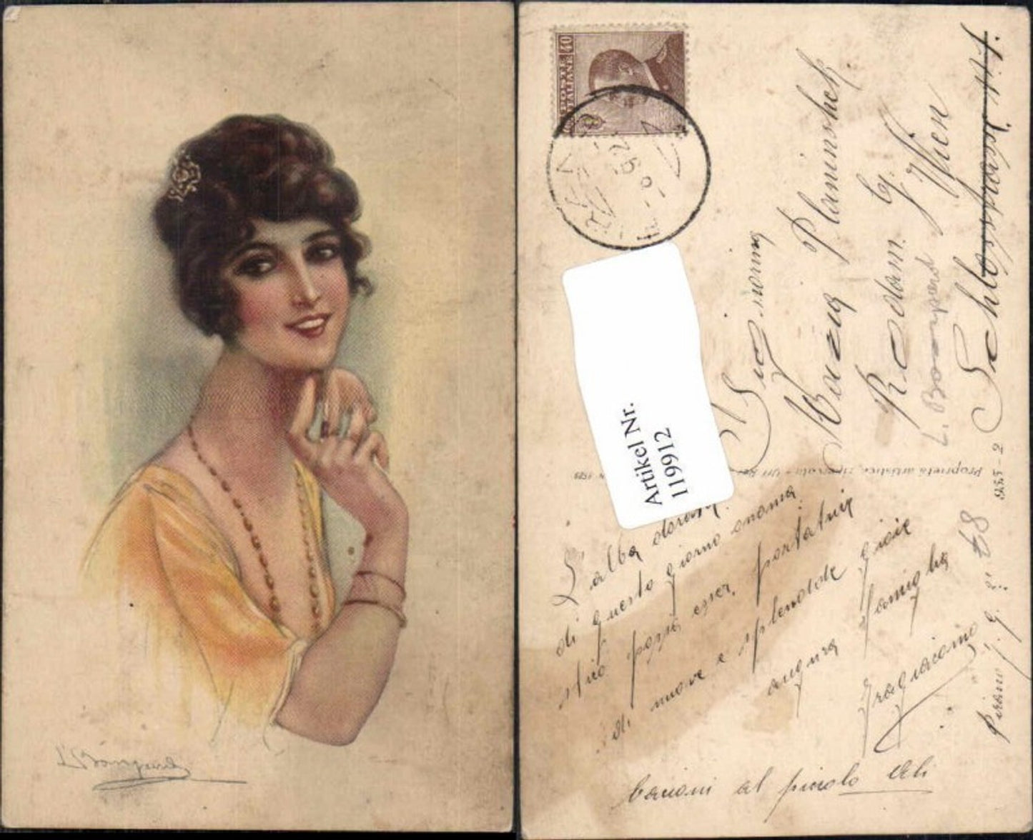 119912,Künstler AK L. Bompard Litho Schöne Frau Perlenkette Kette Glamour