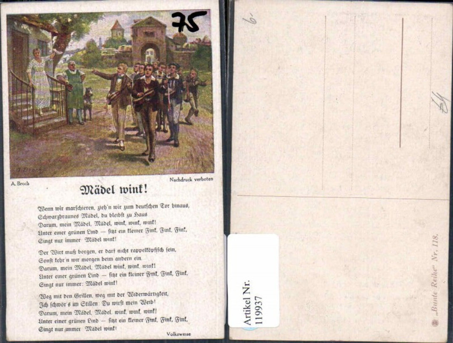 119937,A. Broch Mädel wink Liedkarte Gitarre