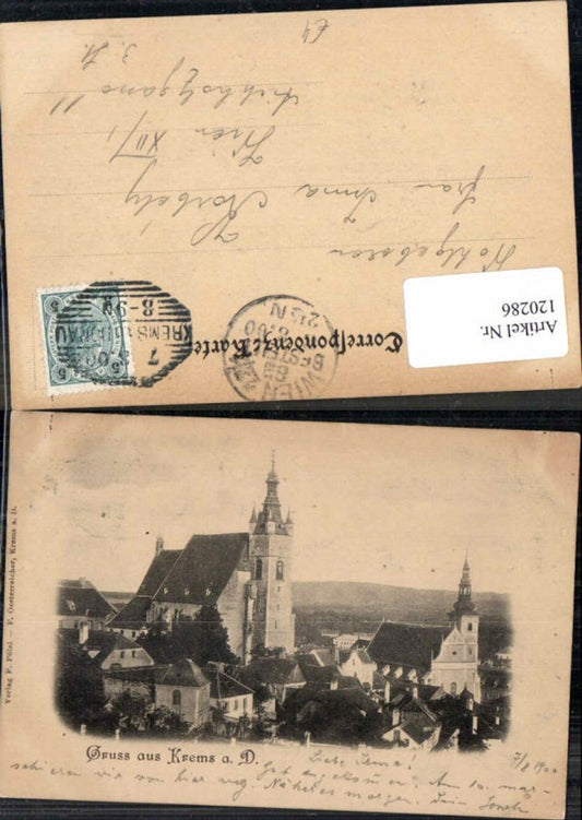 120286,Krems a.d. Donau Gruss aus m. Kirche 1900
