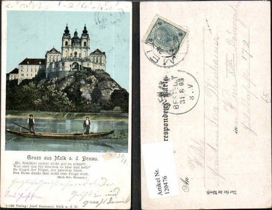 120476,Litho Gruss aus Melk a.d. Donau m. Boot 1900