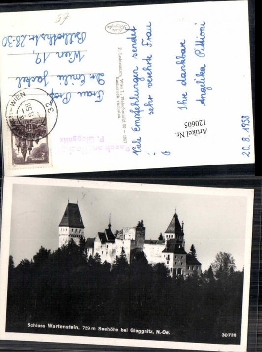 120605,Schloss Wartenstein bei Gloggnitz Stempel Raach Bahnpost Zug Nr 32 Payerbach Wien