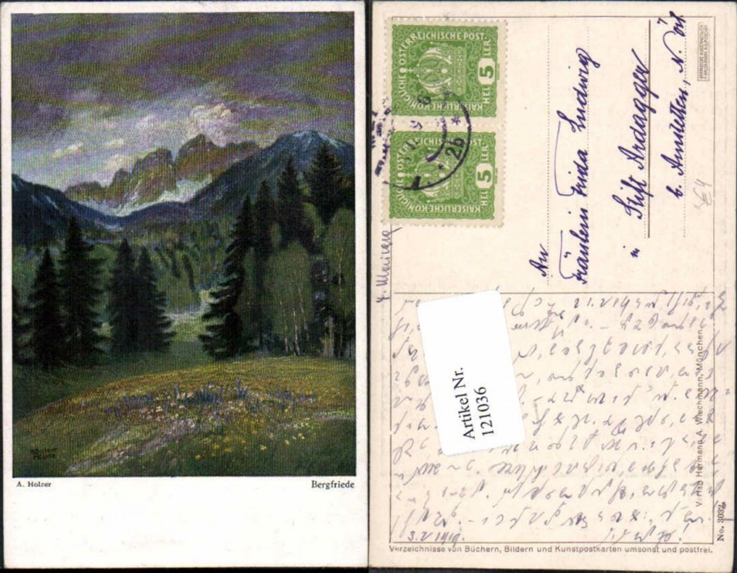 121036, A. Holzer Bergfriede Great artist card