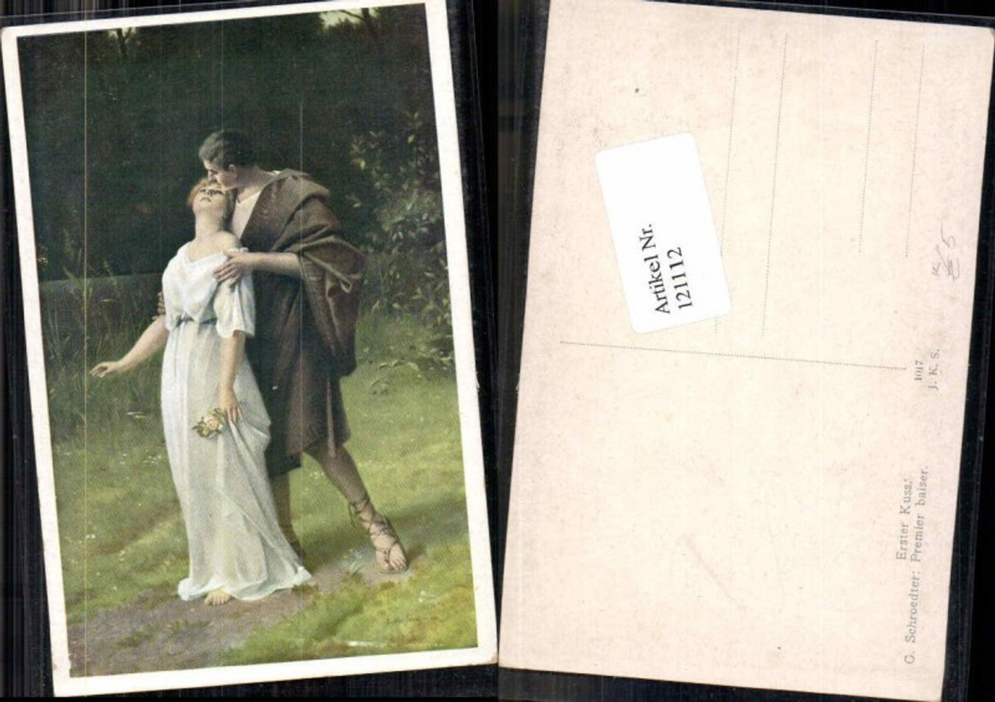 121112,C. Schroedter Erster Kuss Frau Kleid Liebespaar Paar