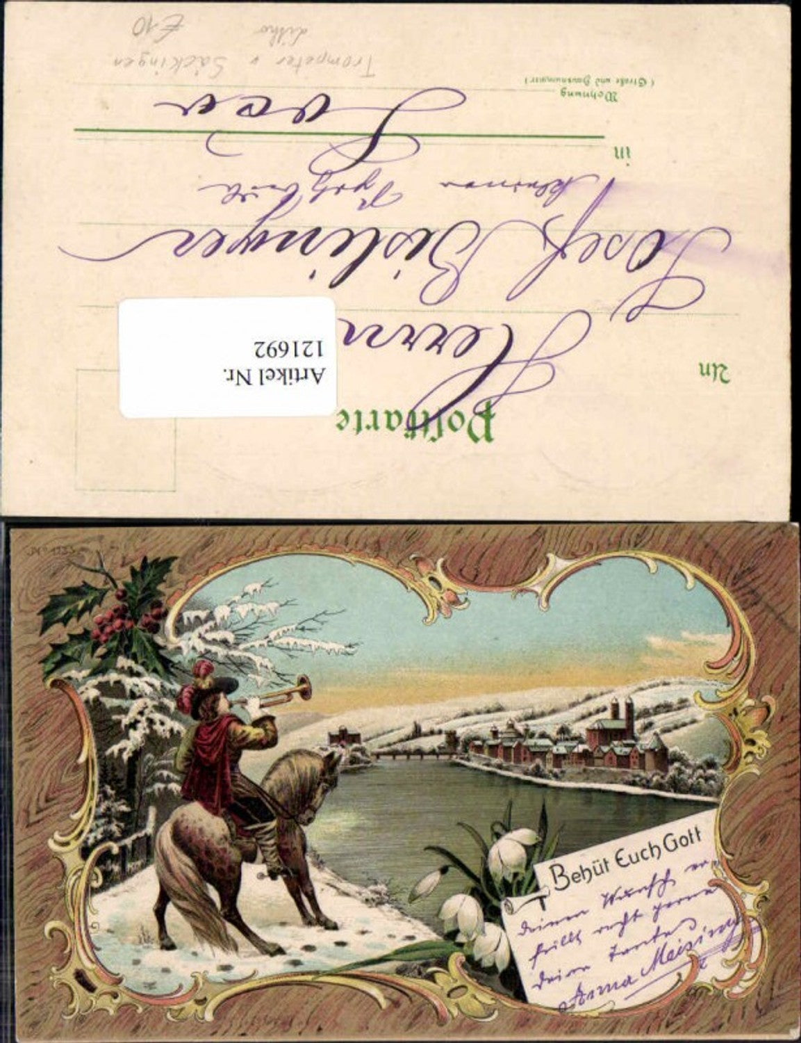 121692,Tolle Litho Trompeter von Säckingen Säkingen Trompete Pferd Behüt Euch Gott